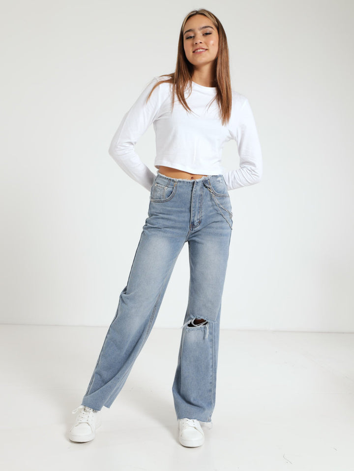 Long Sleeve Crop Top - White
