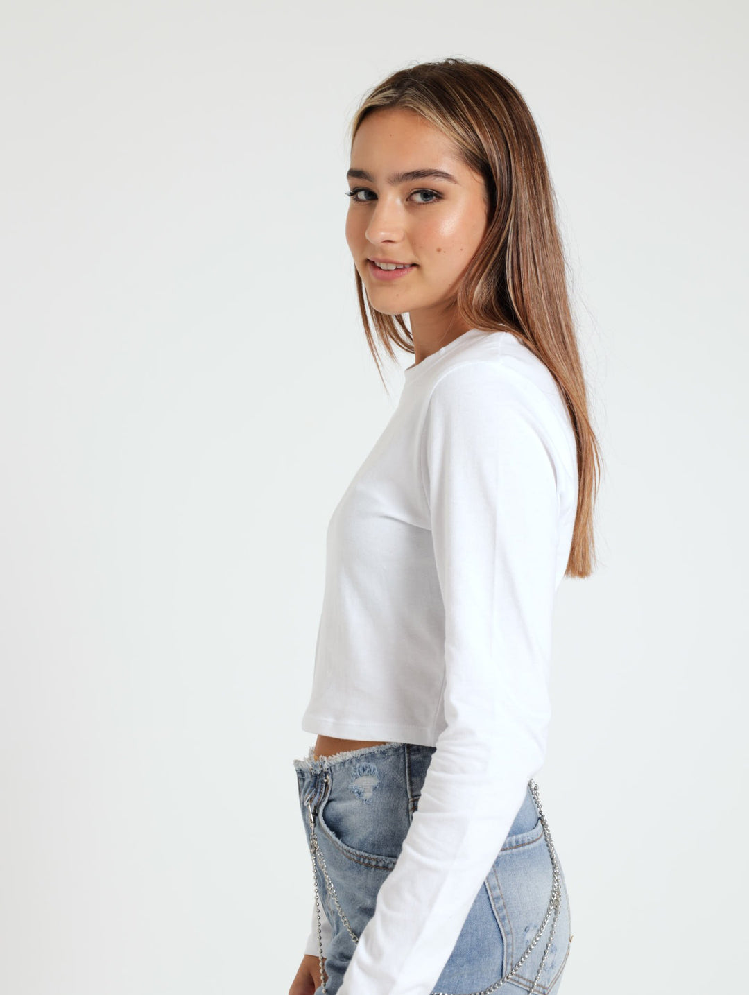 Long Sleeve Crop Top - White