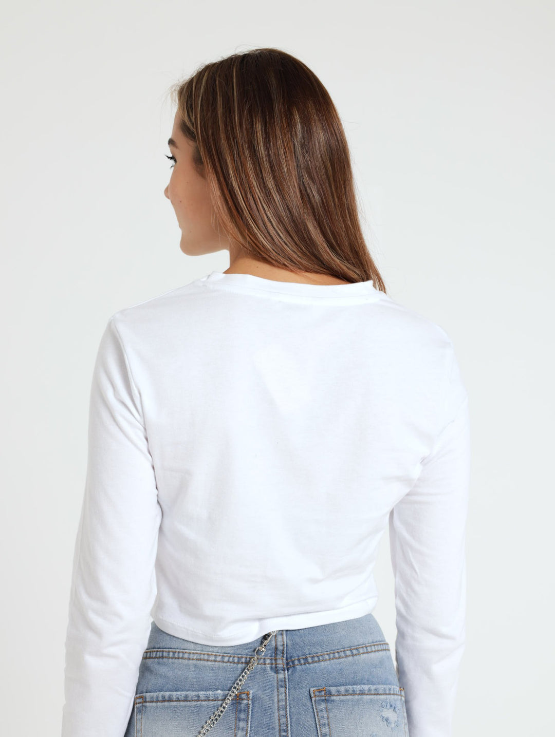 Long Sleeve Crop Top - White