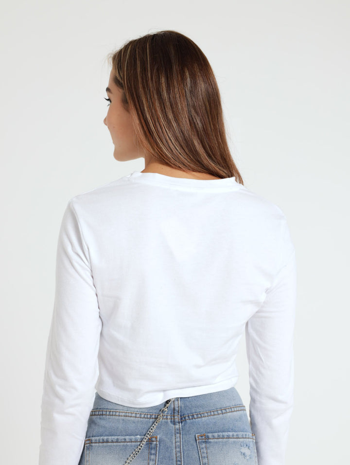 Long Sleeve Crop Top - White