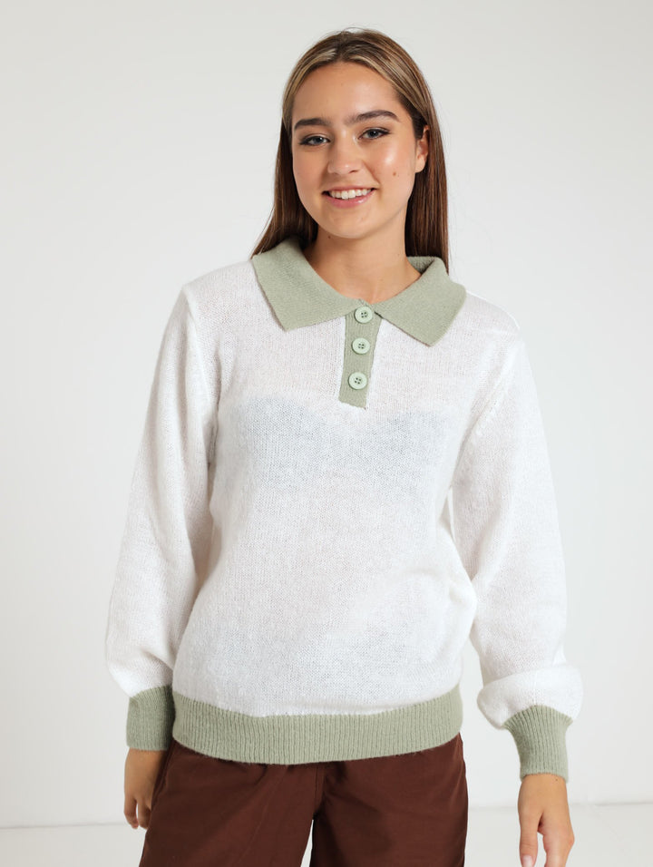 Ladies Rugby Collar Knitwear Sweater
