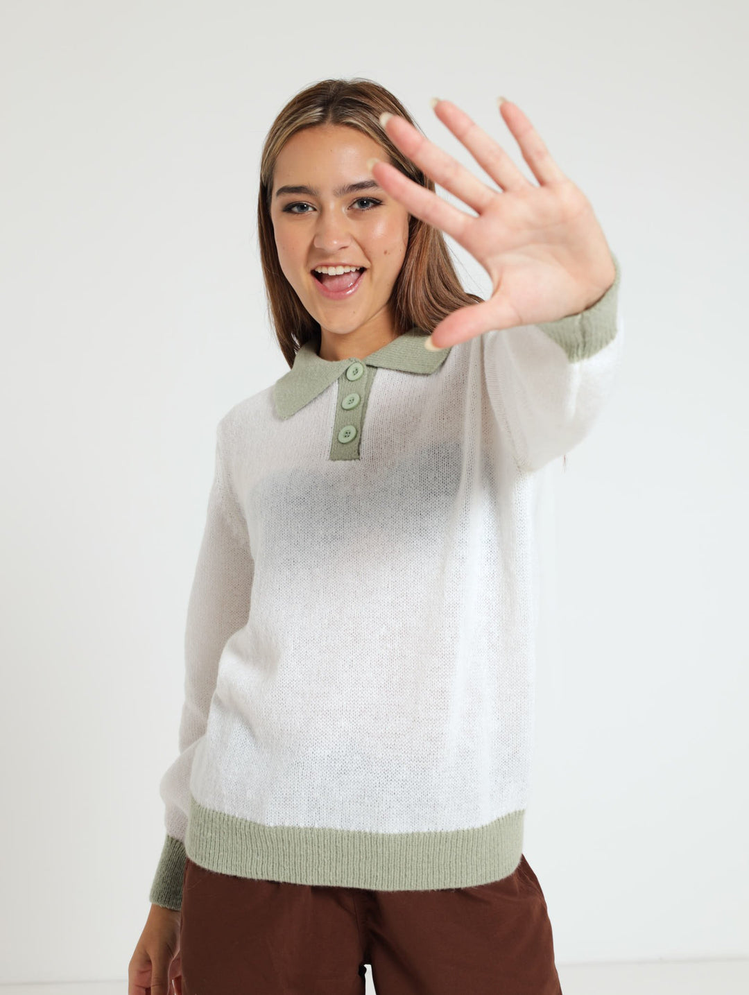 Ladies Rugby Collar Knitwear Sweater