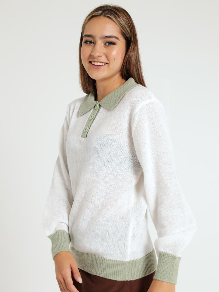 Ladies Rugby Collar Knitwear Sweater