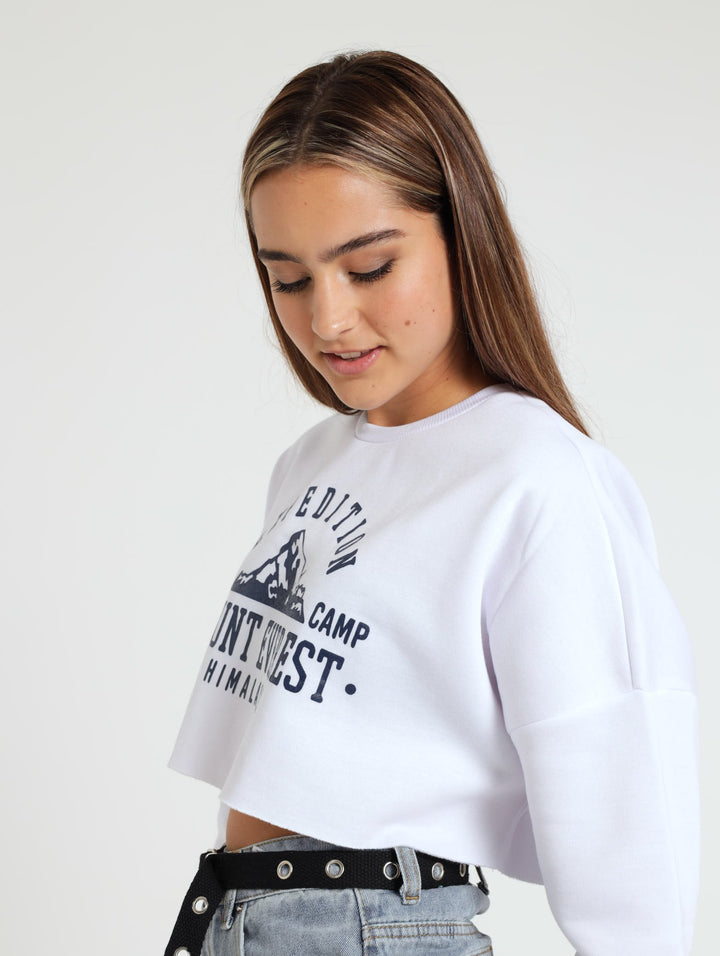 Ladies Printed Raw Hem Active Top - White