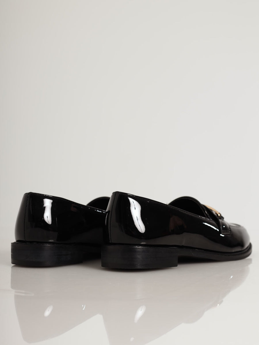 Ladies Loafer With Solid Metal Bar Black Edgars