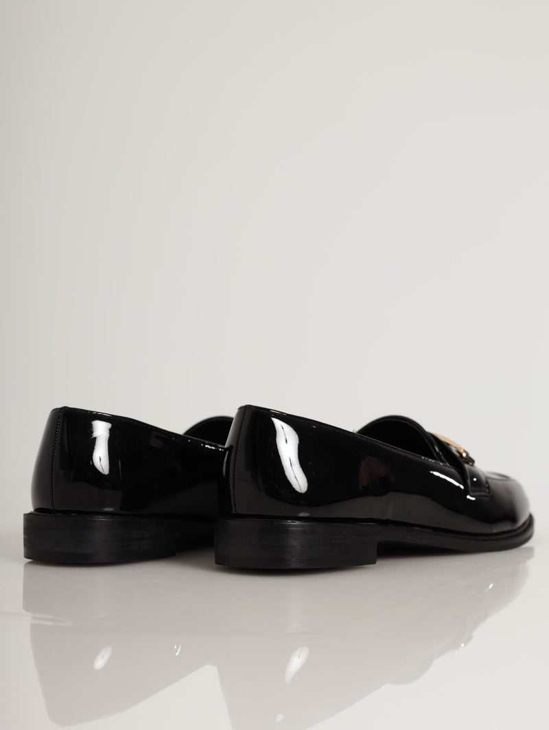 Ladies Loafer With Solid Metal Bar - Black