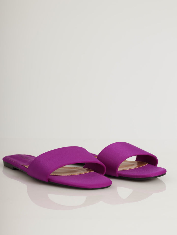 Ladies Basic Plain Mule Push-In Sandal - Purple