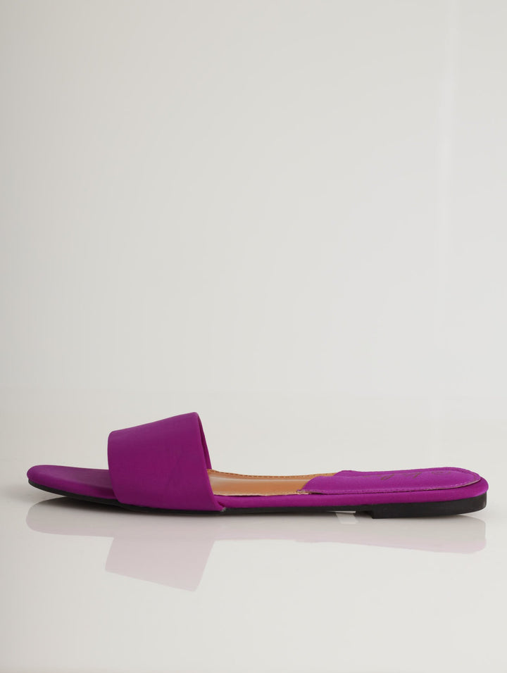 Ladies Basic Plain Mule Push-In Sandal - Purple