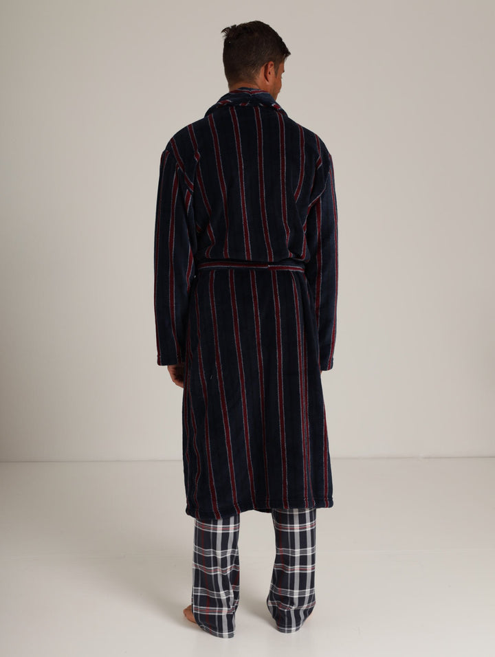 Mens Coal Fleece Gown - Navy Stripe