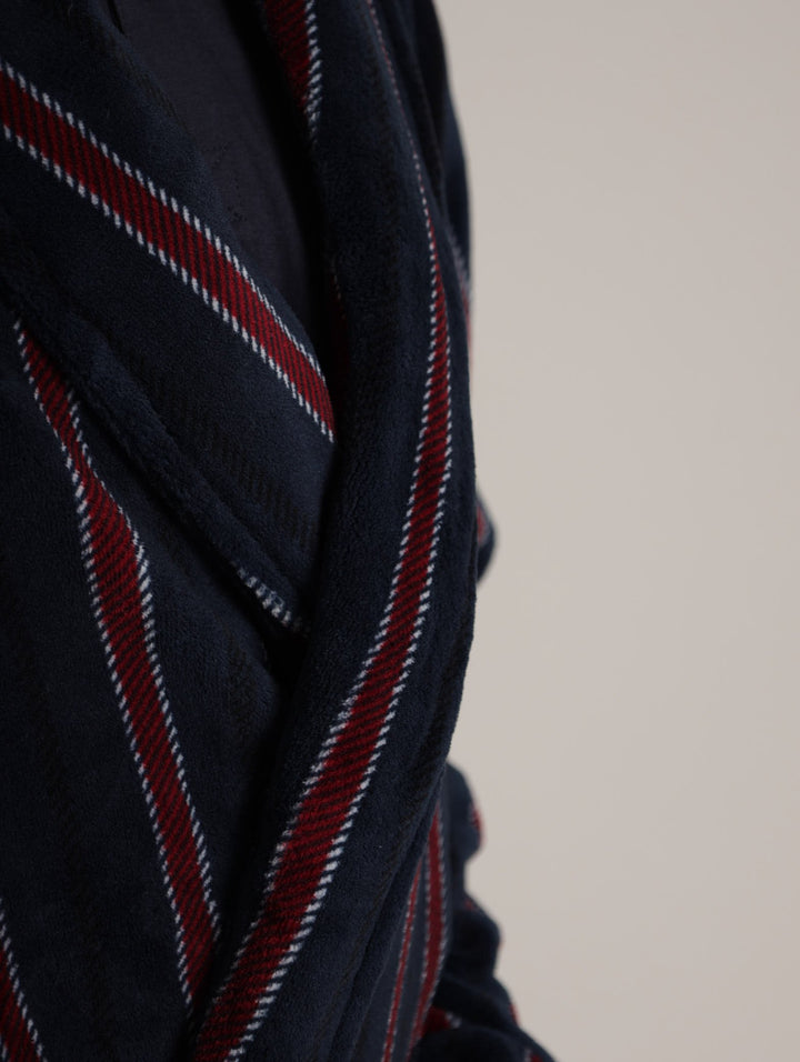 Mens Coal Fleece Gown - Navy Stripe