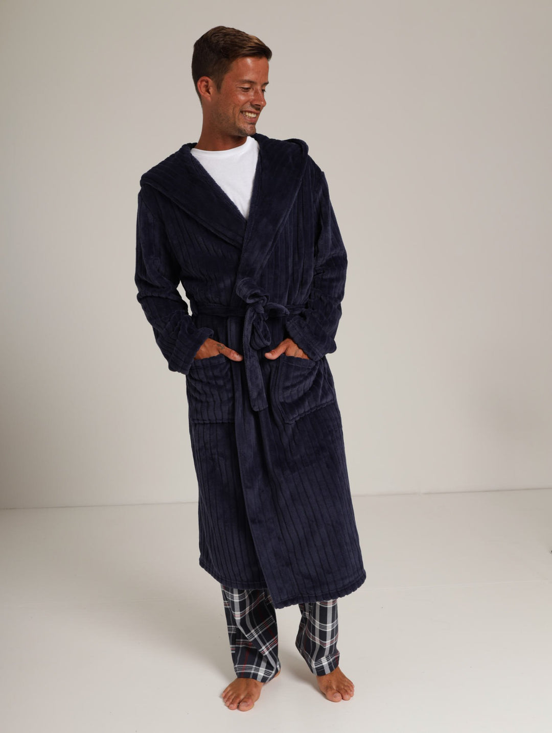 Mens's Coral Fleece Gown - Navy/White