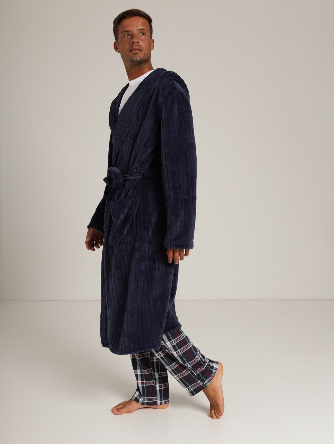 Mens's Coral Fleece Gown - Navy/White