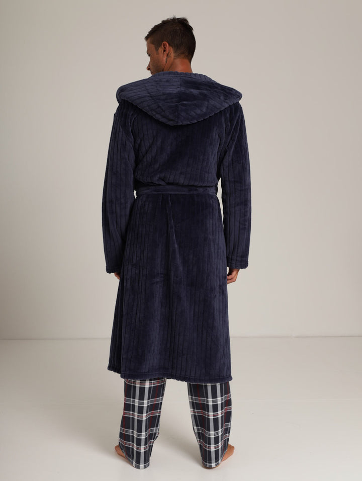 Mens's Coral Fleece Gown - Navy/White