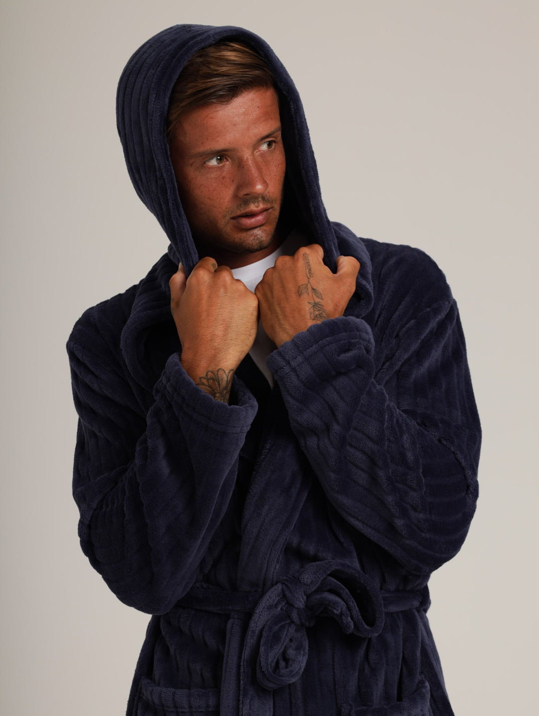 Mens's Coral Fleece Gown - Navy/White