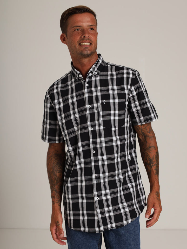Men's Short Sleeve Check Shirt - Black