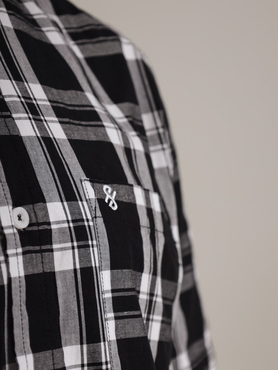 Men's Short Sleeve Check Shirt - Black