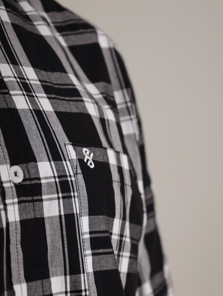 Men's Short Sleeve Check Shirt - Black