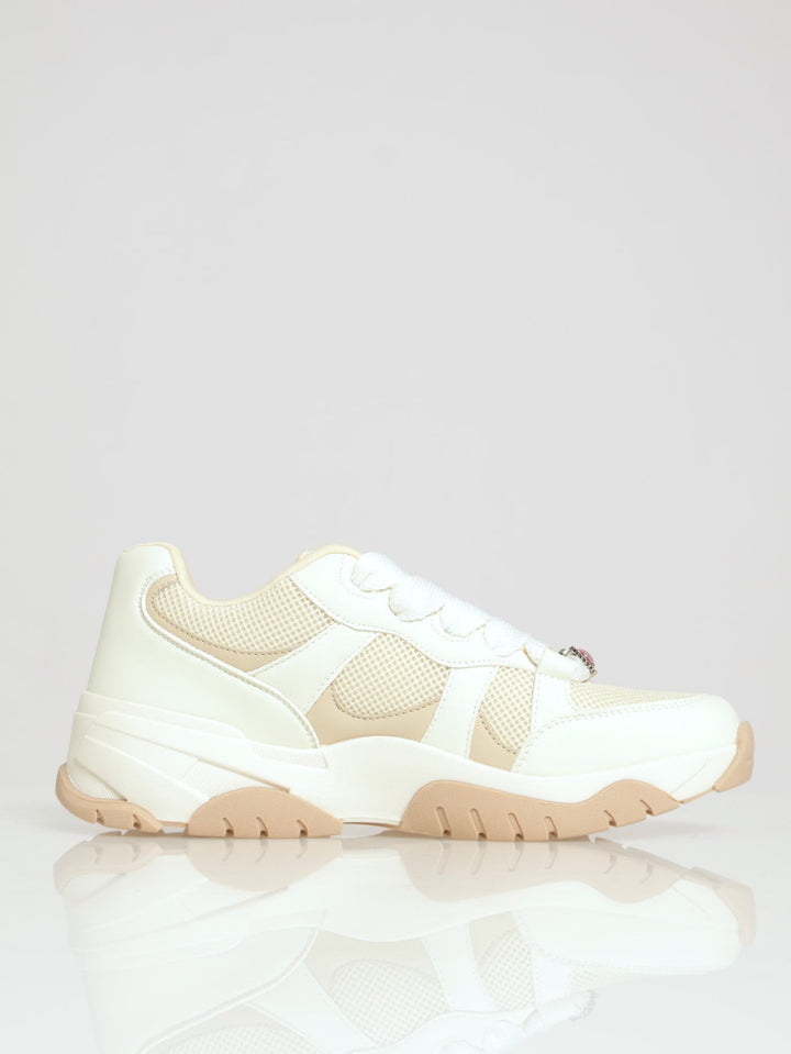 Jaydee Panelled Lace Up Sneaker - White/Beige