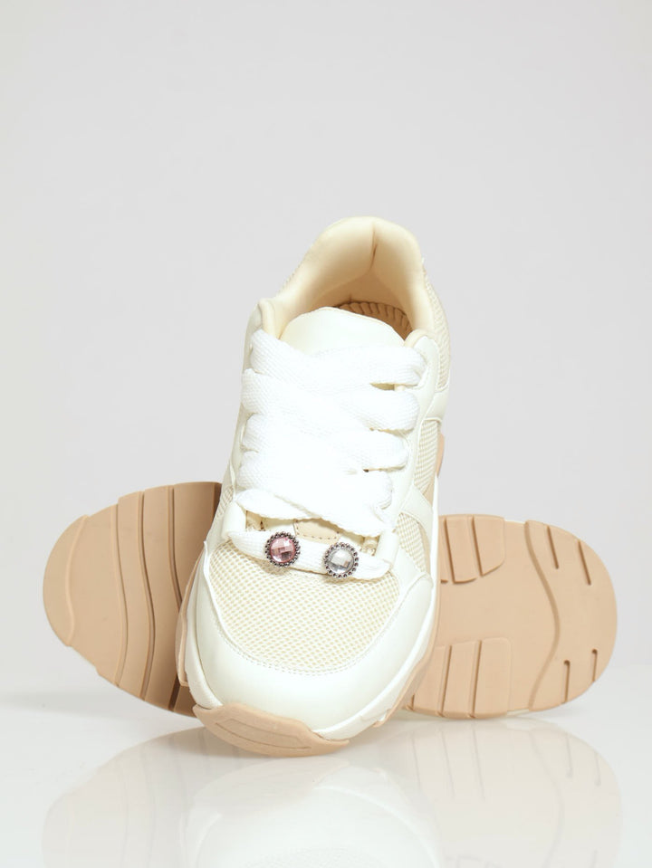 Jaydee Panelled Lace Up Sneaker - White/Beige