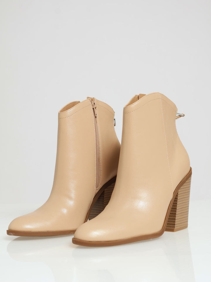 Austyn Block Heel Ankle Boot - Beige