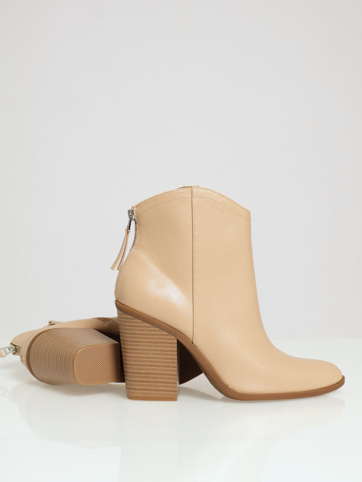 Austyn Block Heel Ankle Boot - Beige