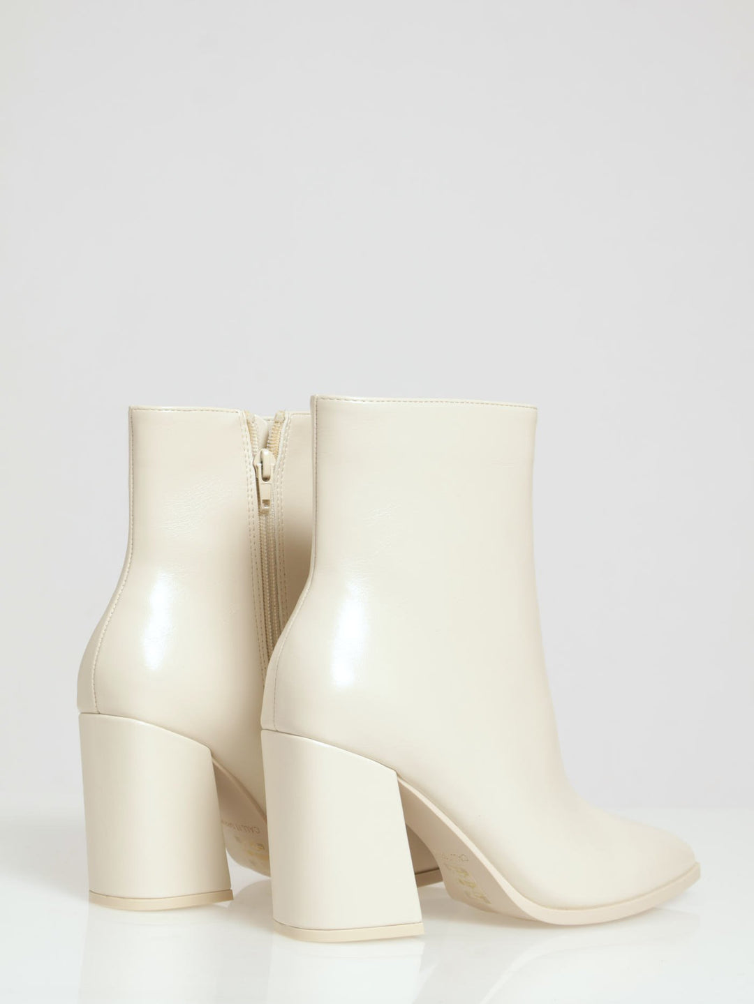 France Pointed Toe Block Heel Ankle Boot White