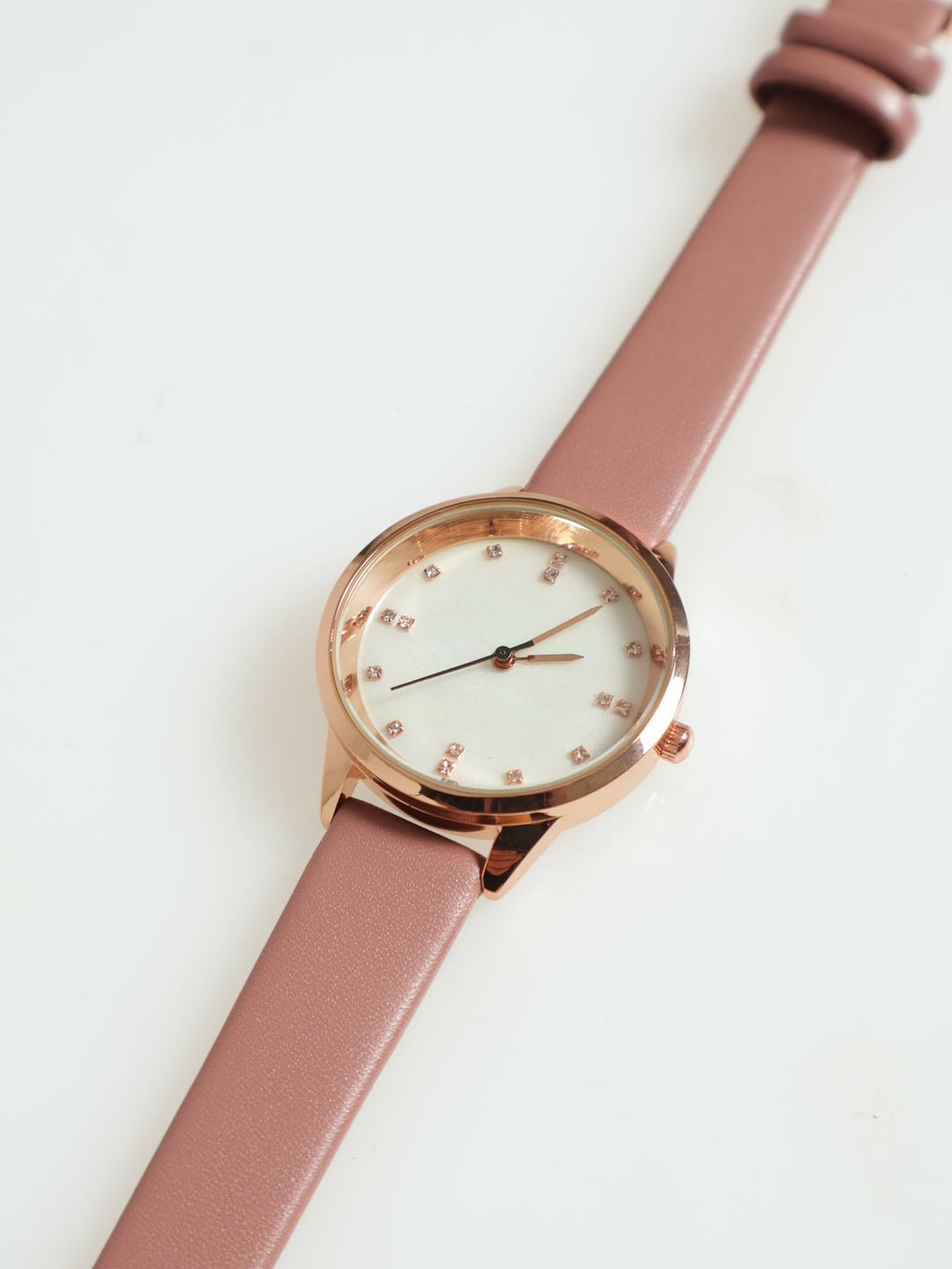 Round Face Pu Strap Watch - Mauve
