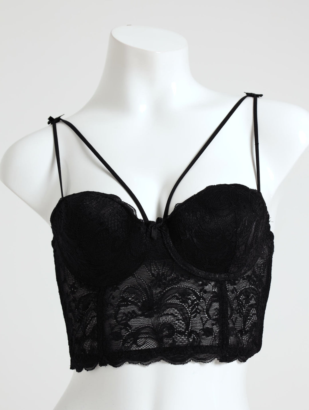 Lace Longline Corset Bra - Black