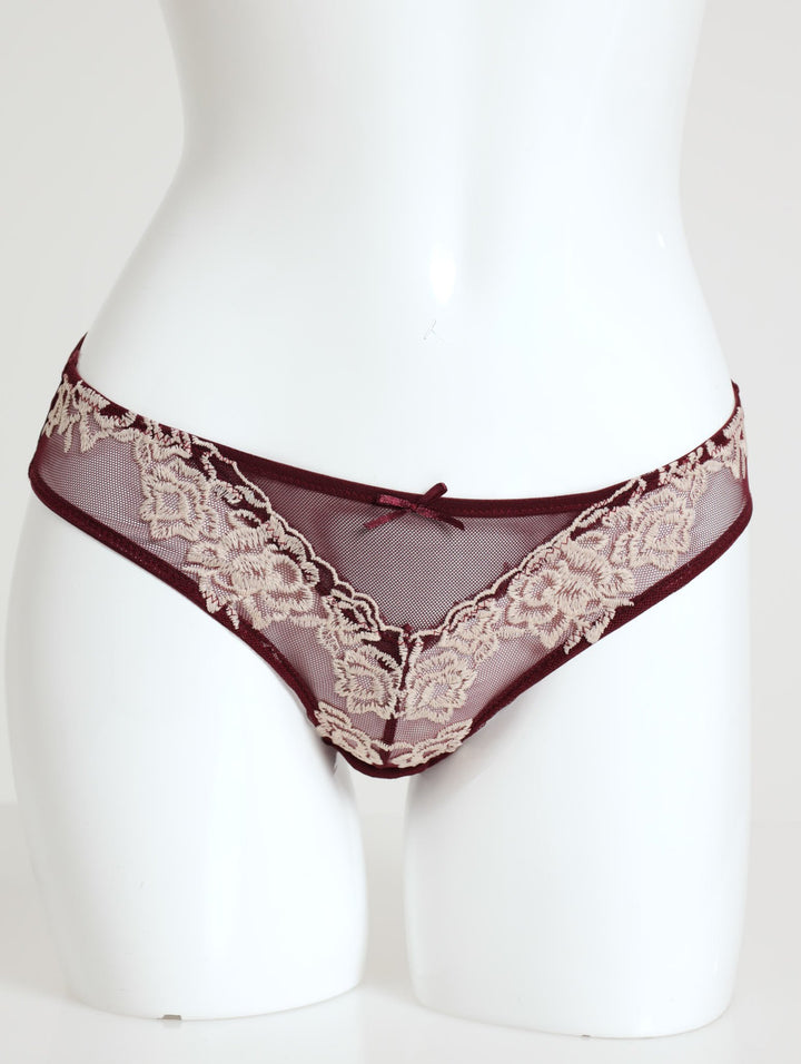 Single Embroidered Panty - Burgundy