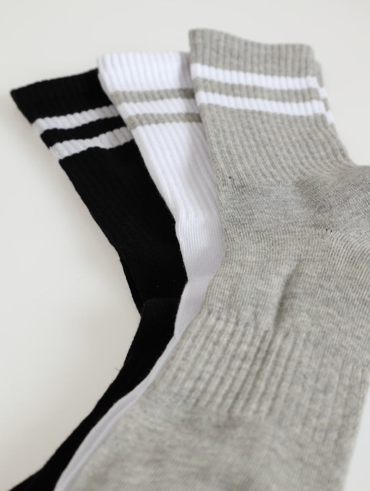 3 Pack Anklet Tennis Socks - White/Grey/Black