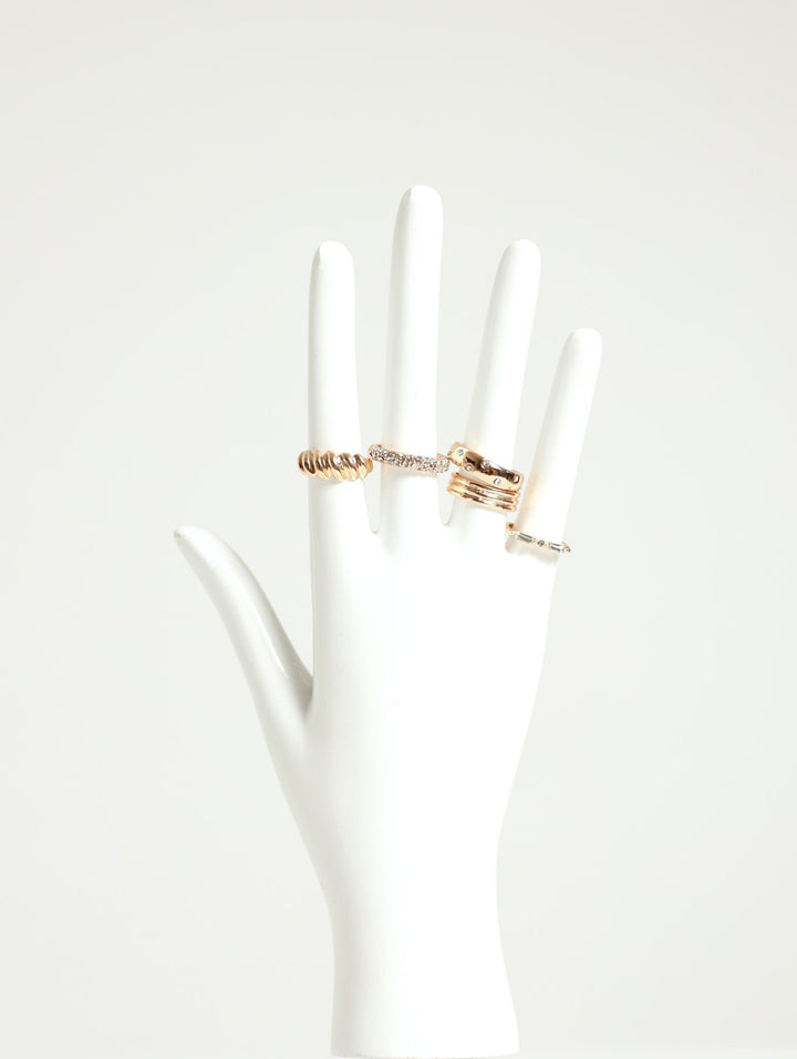 5 Pack Jewel Twist Rings - Gold