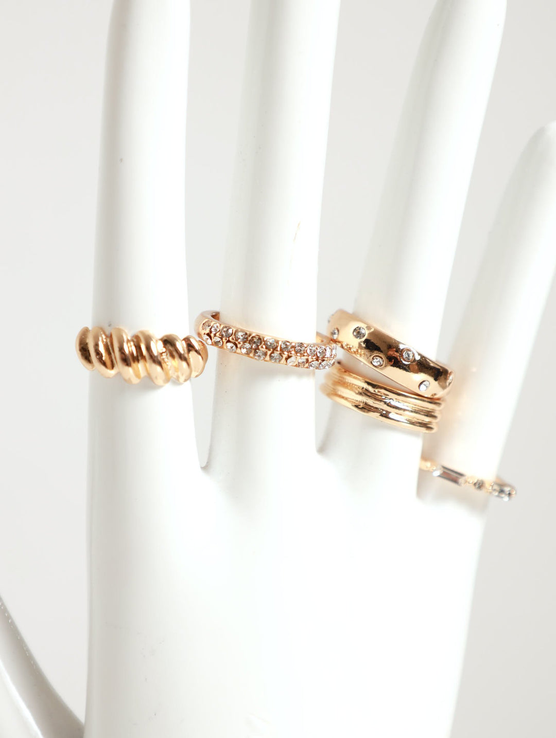 5 Pack Jewel Twist Rings - Gold