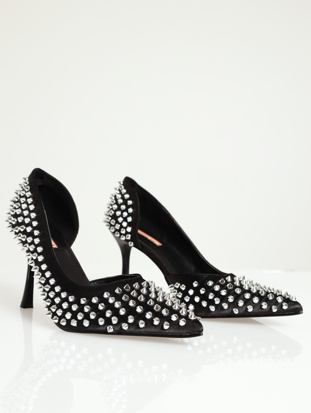 Ladies Full Studded Open Waisted Pointed Court Heel Black – Edgars