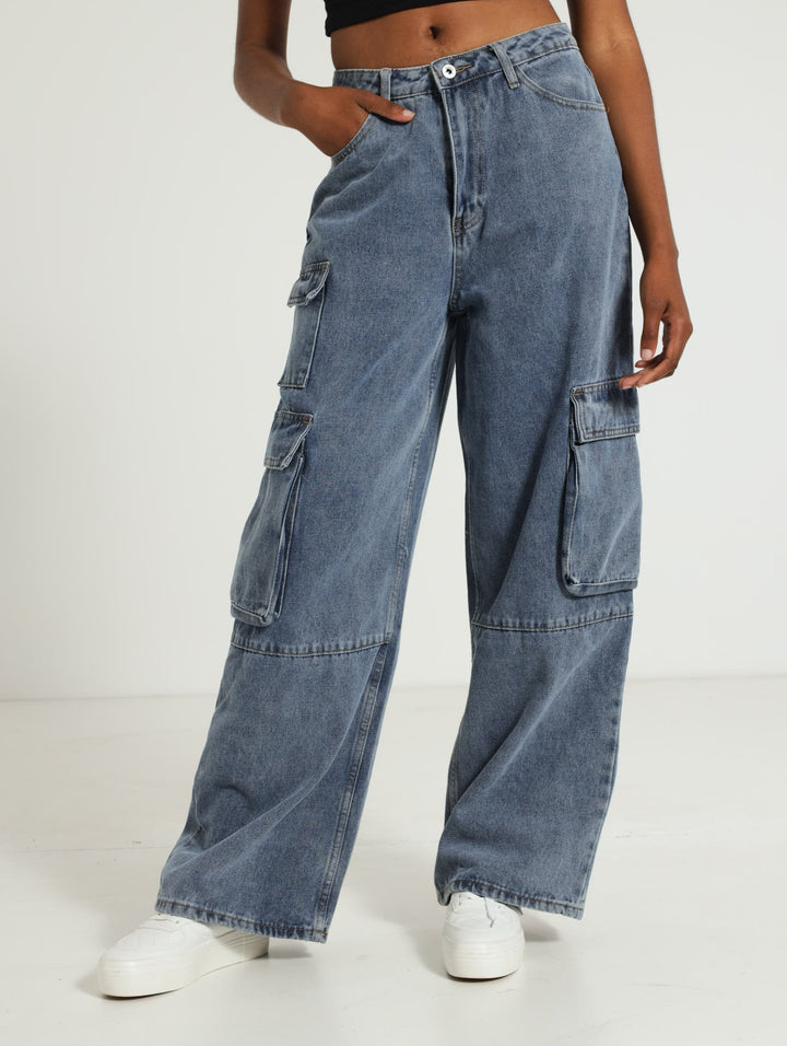 Bellow Pocket Cargo Jean - Stonewash