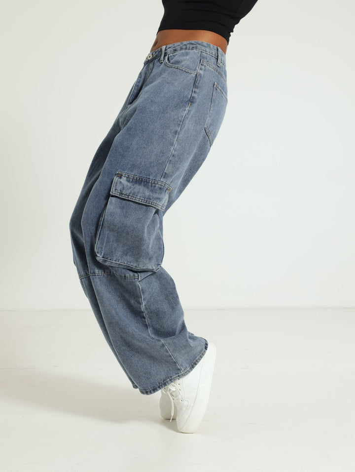 Bellow Pocket Cargo Jean - Stonewash