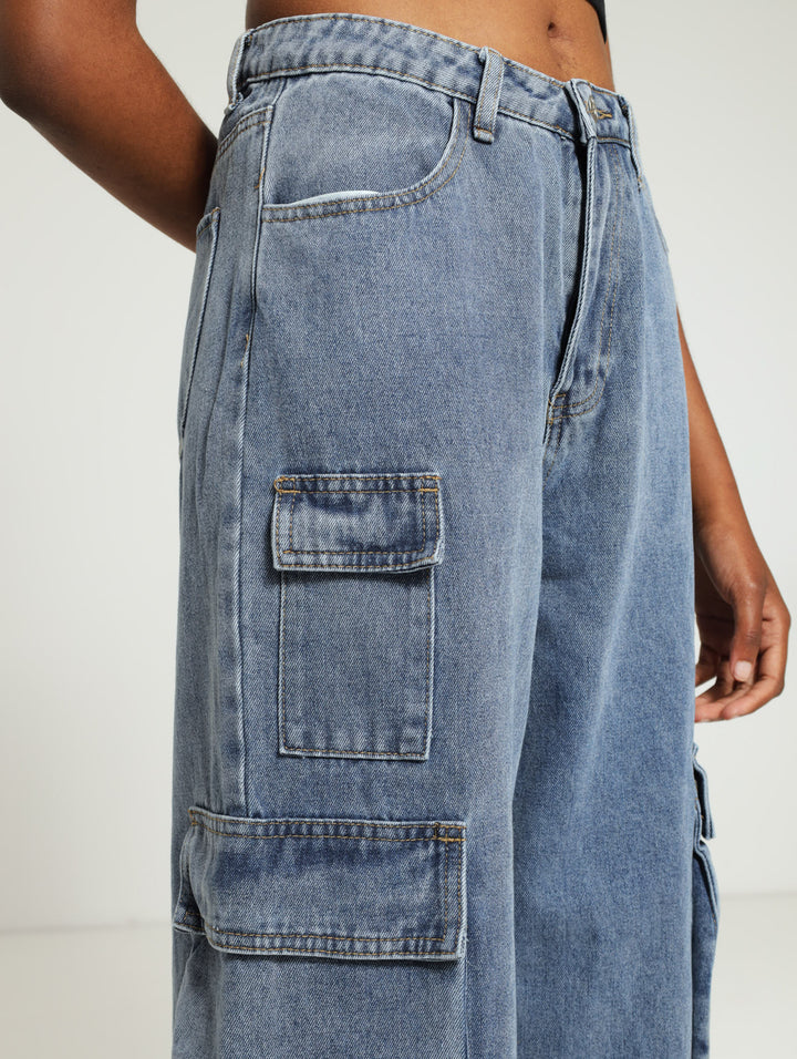 Bellow Pocket Cargo Jean - Stonewash