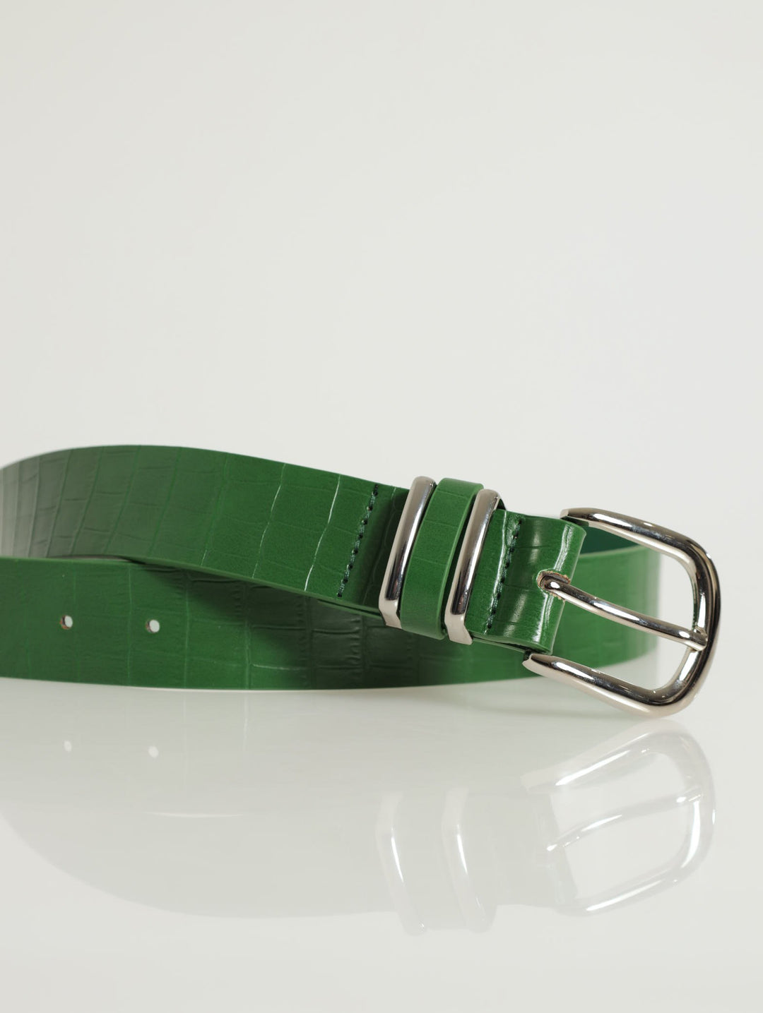 Rounded Buckle Double Silver Belt - Green