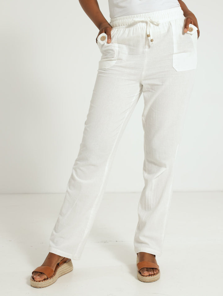Washer Cotton Straight Leg Pants - White