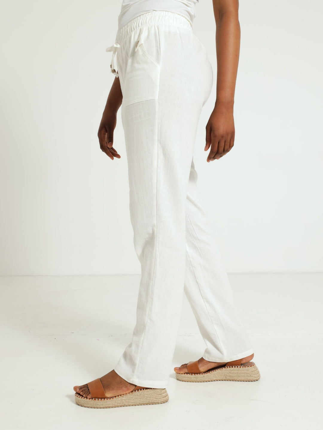Washer Cotton Straight Leg Pants - White