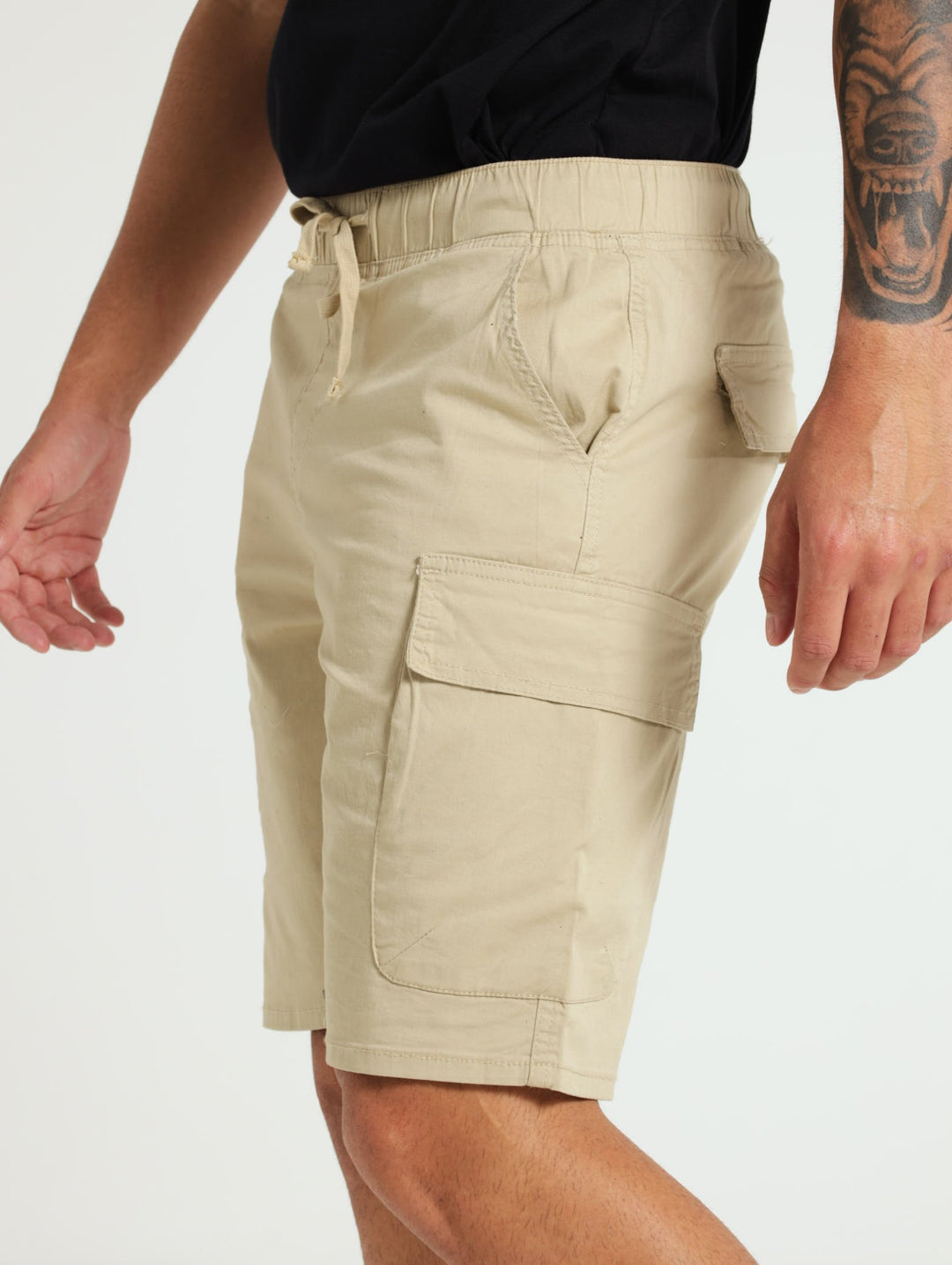 Basic Cargo Pull On Shorts - Stone