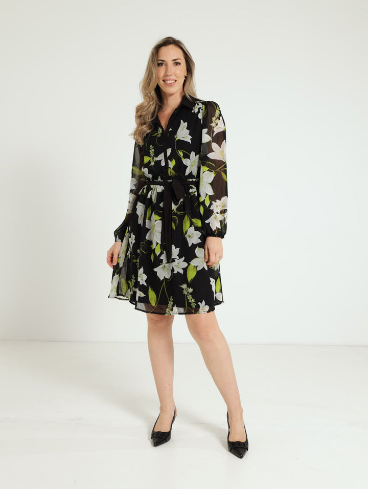 Collared Button Through Tea Dress - Black