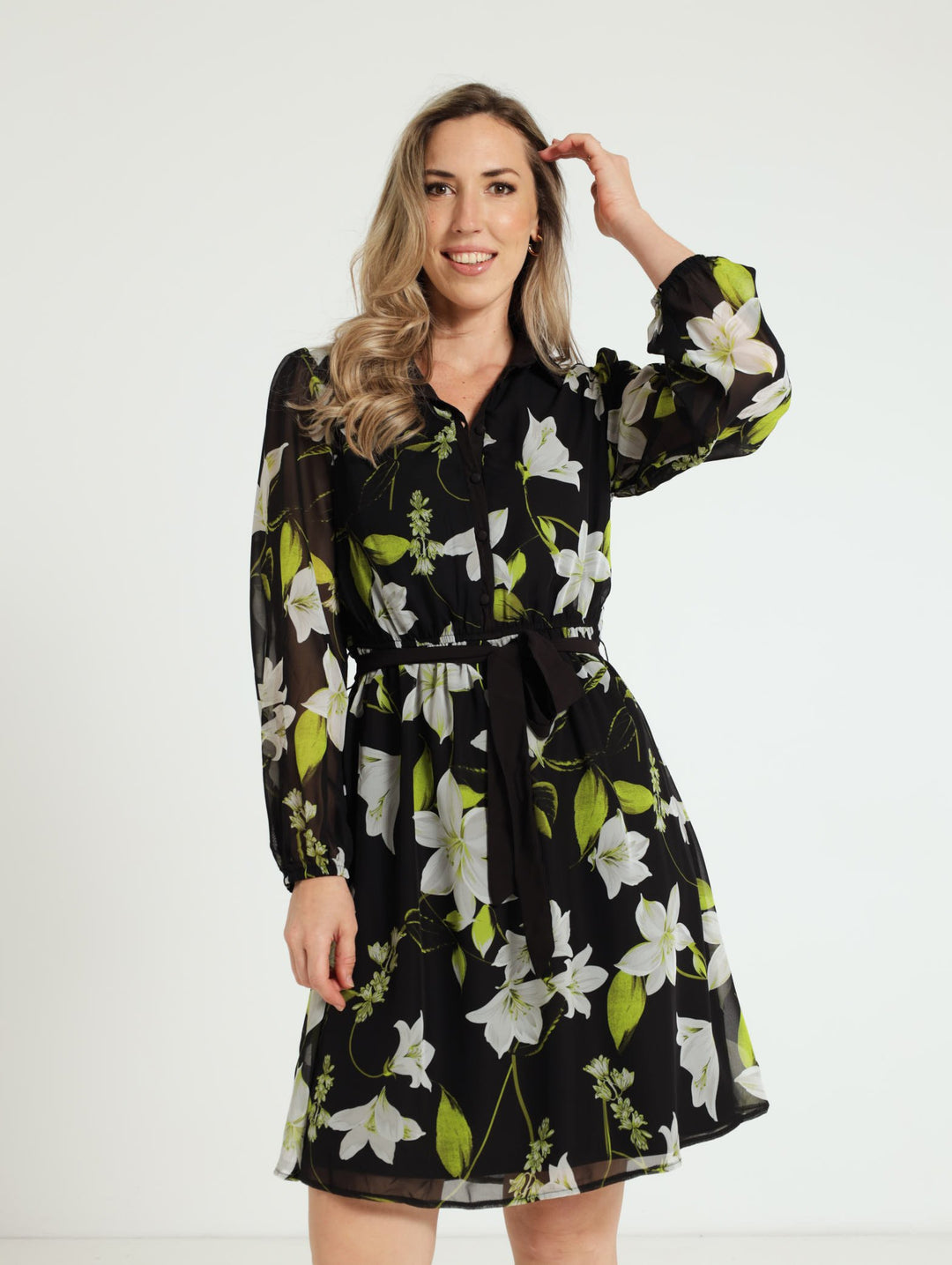 Collared Button Through Tea Dress - Black