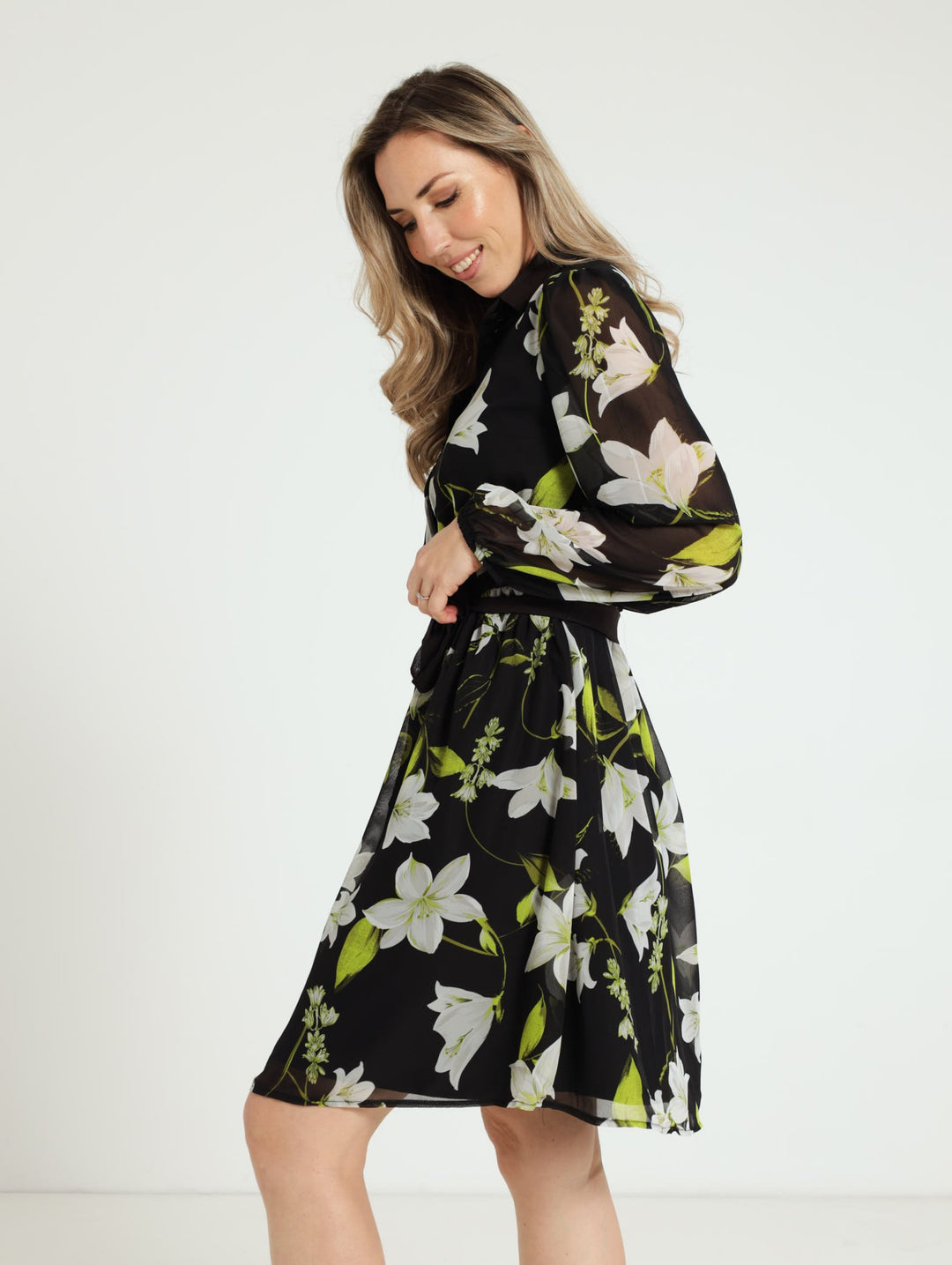 Collared Button Through Tea Dress - Black