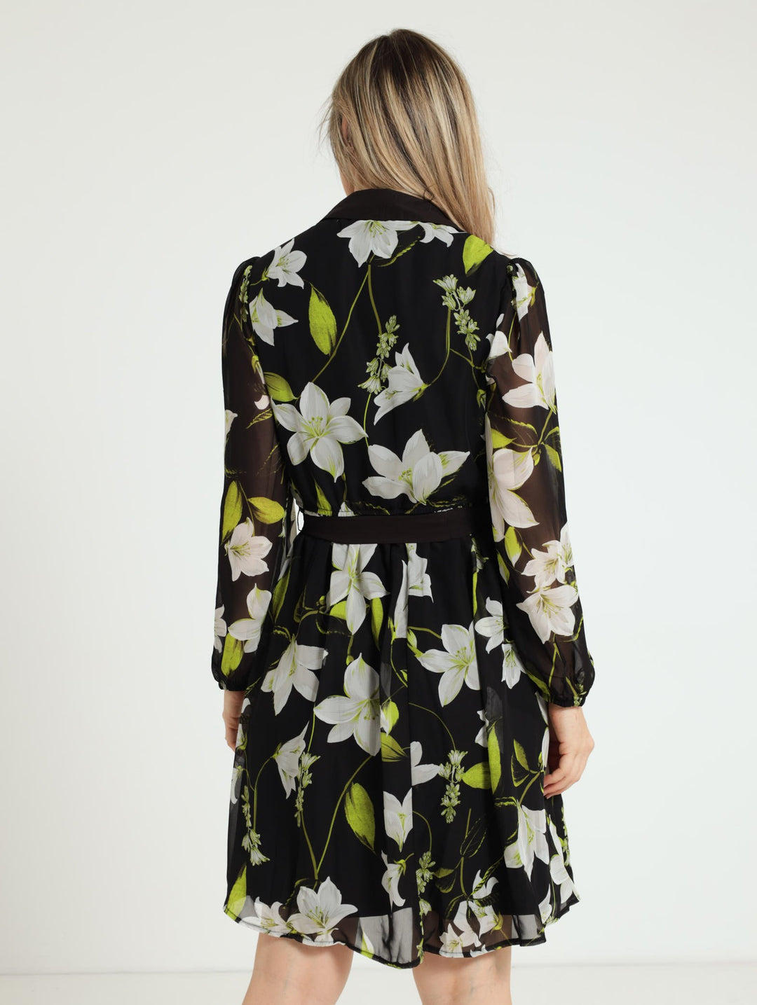 Collared Button Through Tea Dress - Black