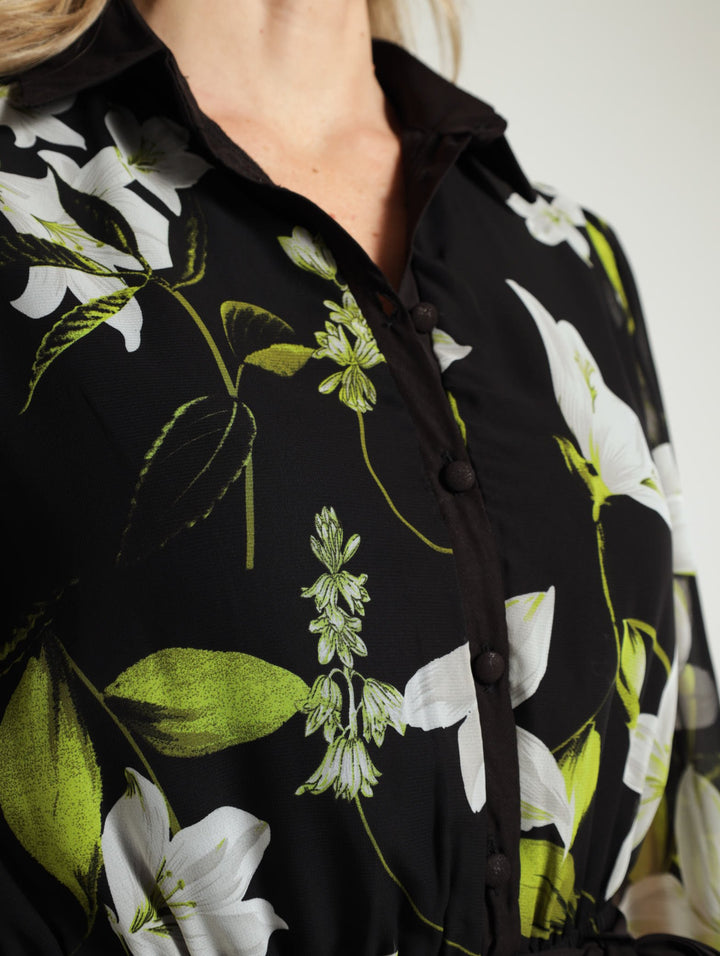 Collared Button Through Tea Dress - Black