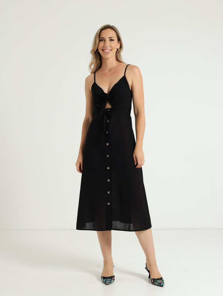 Ladies Strappy Tie Front Midi Dress - Black – Edgars