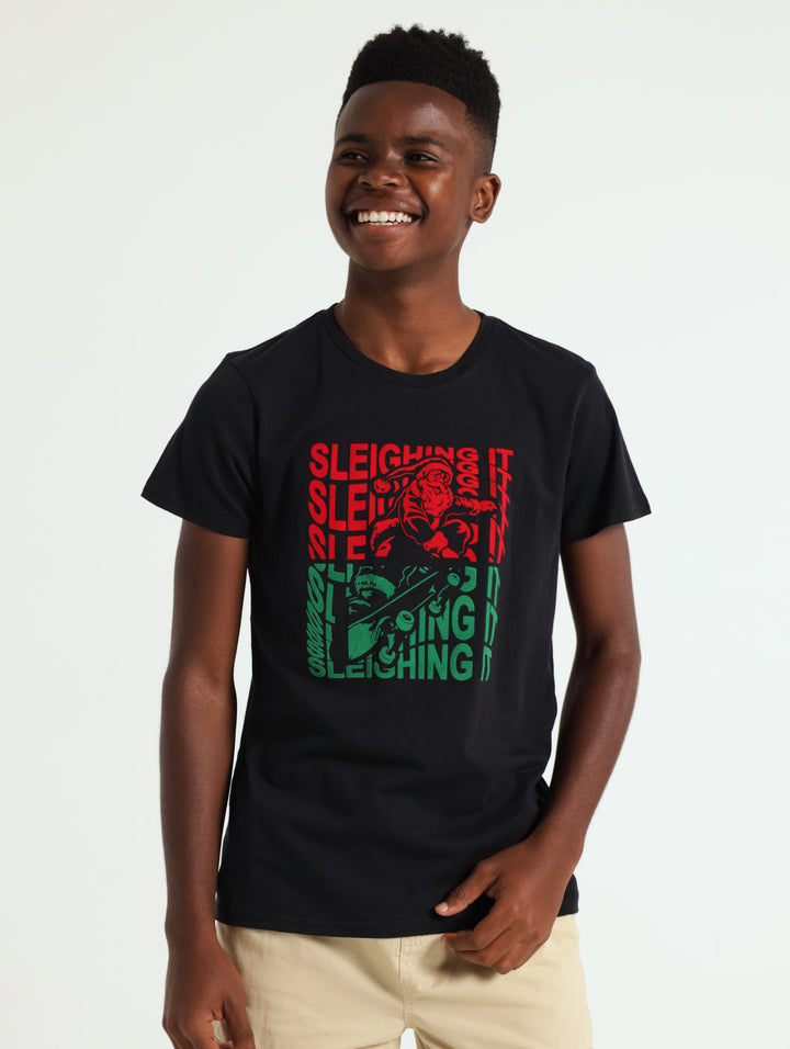 Boys Santa Flock Tee  - Black
