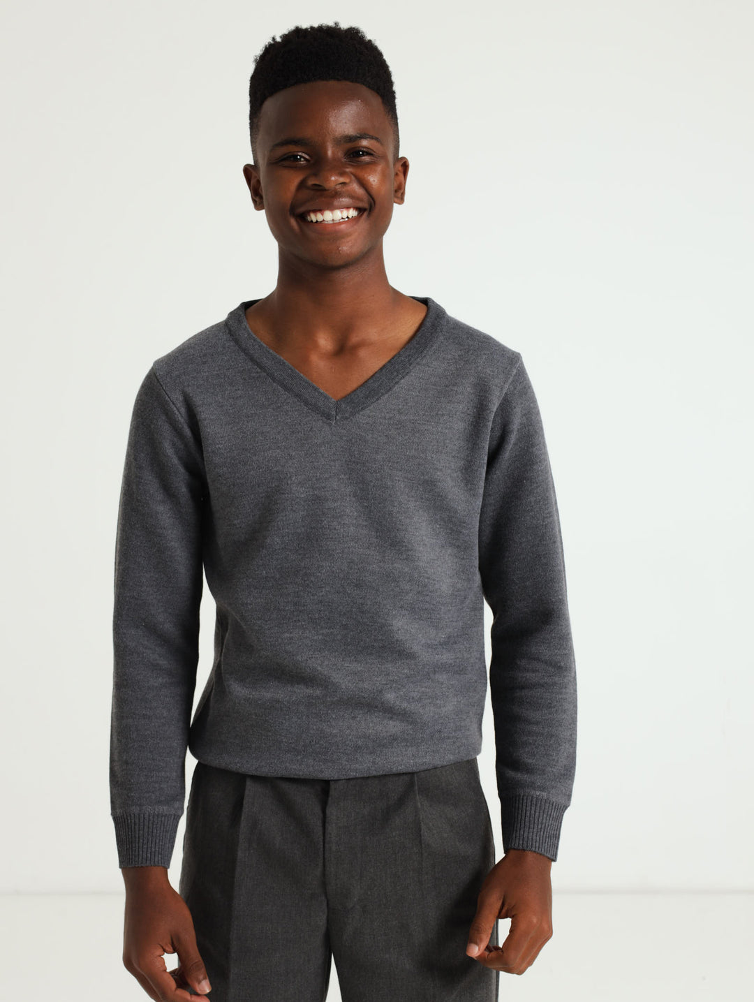 Long Sleeve V-Neck School Jersey - Mid Grey