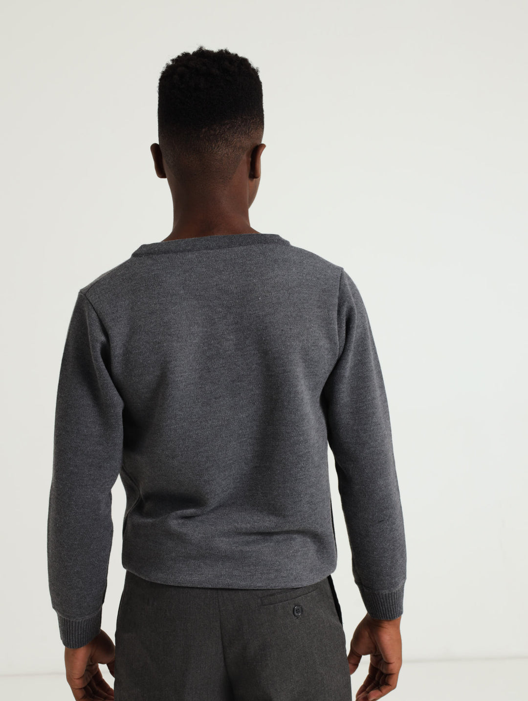 Long Sleeve V-Neck School Jersey - Mid Grey