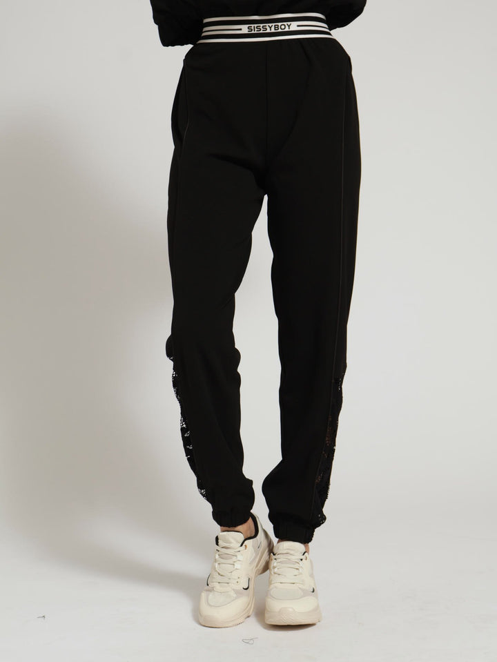 Tracksuit Pants With Branded Waistband - Black